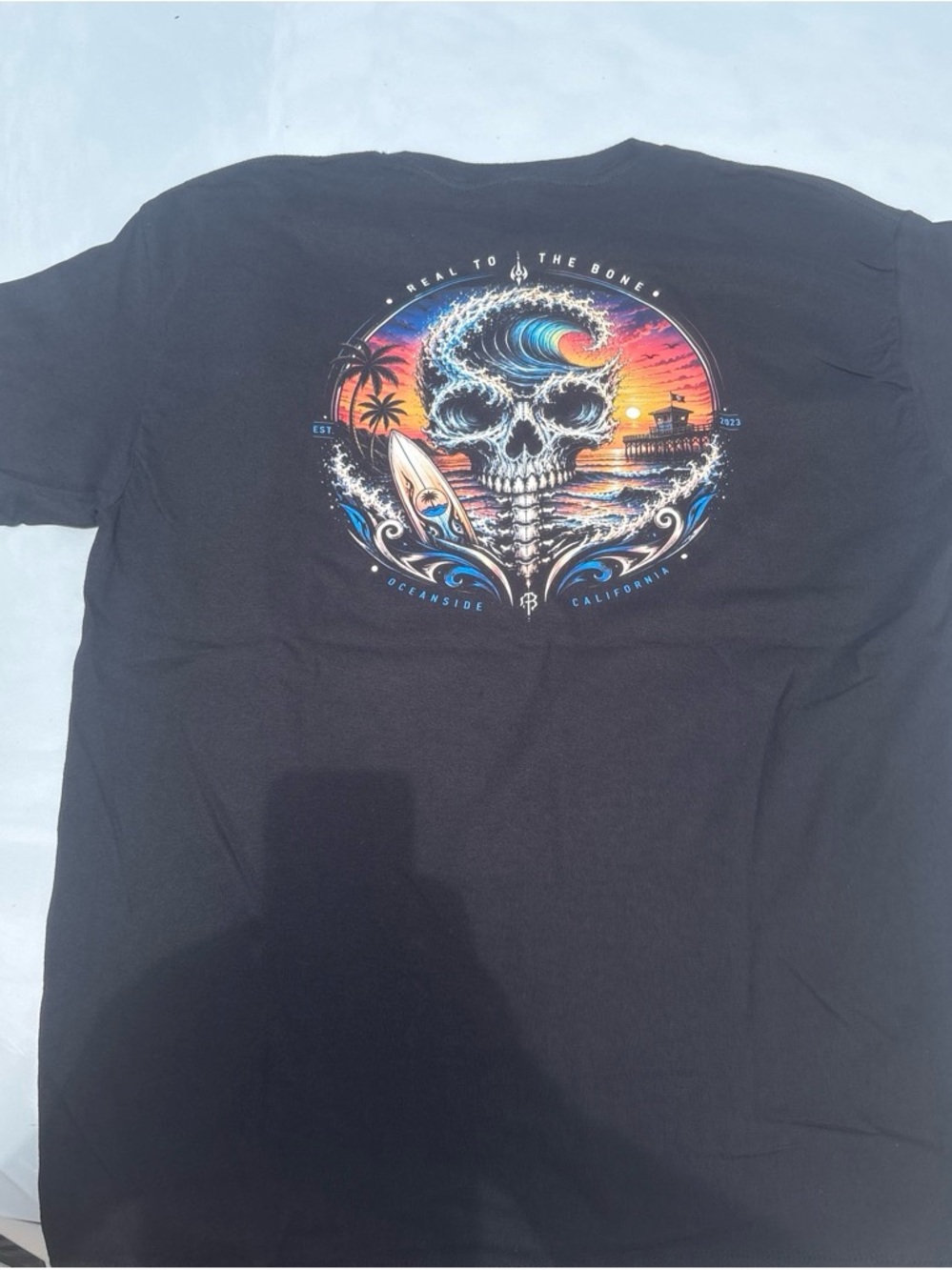 Men's Black Graphic Surf Skull Tee - Oceanside Style
